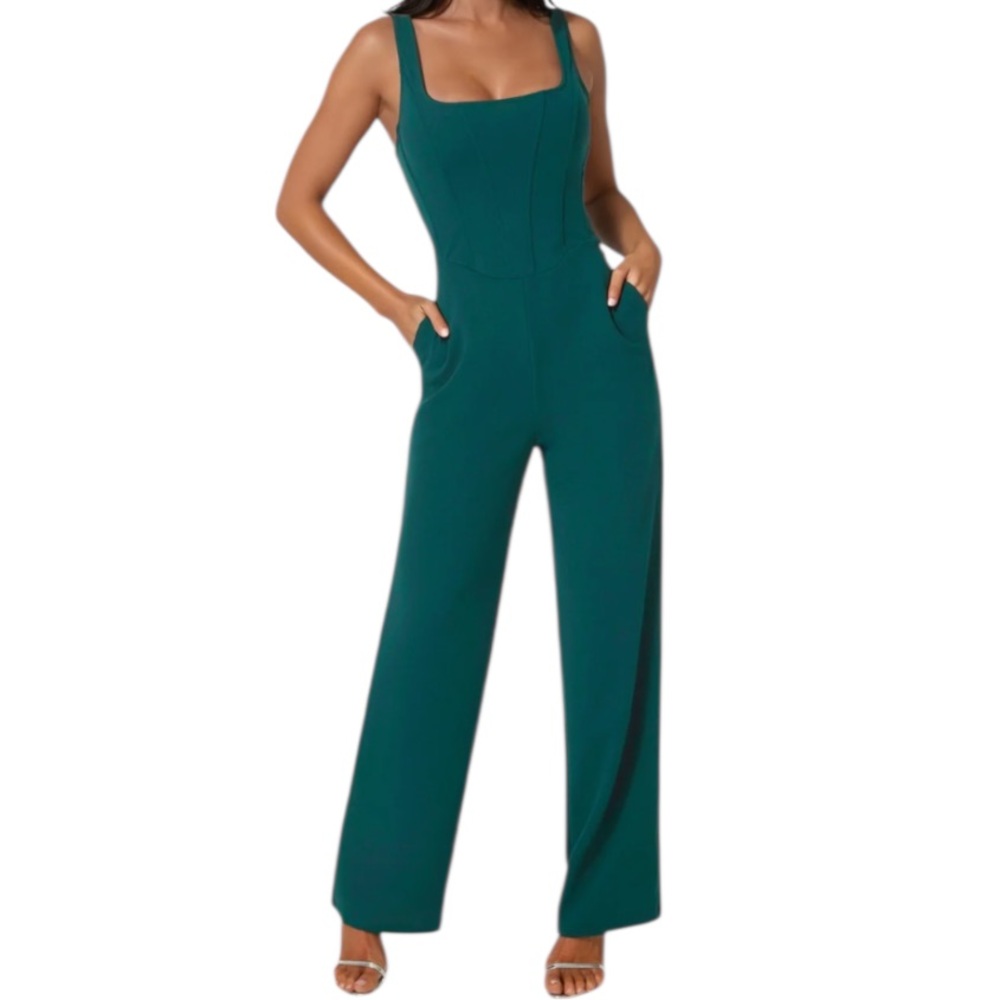 bebe Hunter Green Corset Jumpsuit Size XS
